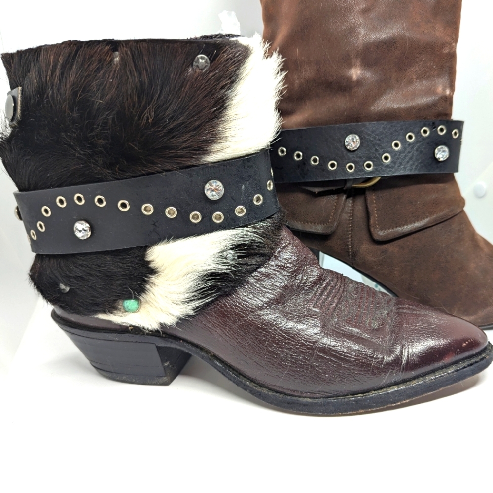 Black leather & bling Boot Cuffs